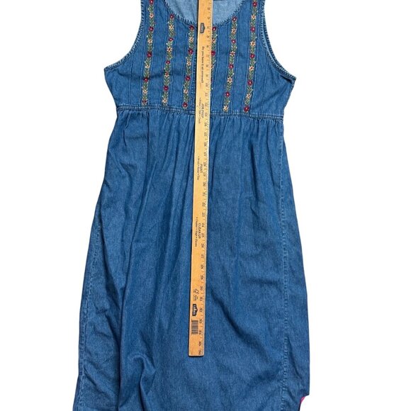 Vtg Erika & Co Embroidered Denim Maxi M Jumper Dress  Fall Country Modest 90 Y2k - Picture 5 of 11